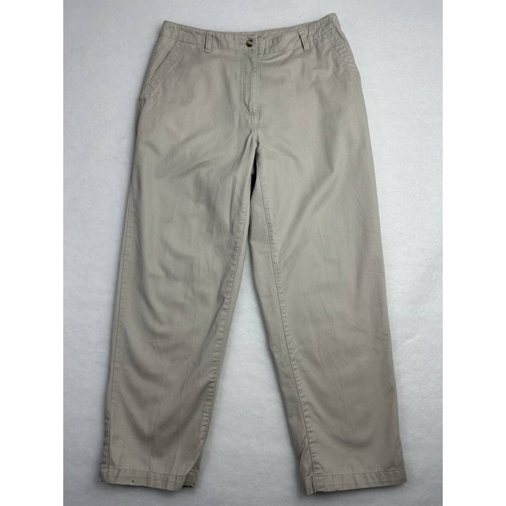 LL Bean Women's Sz.12-PET Beige Khaki Trouser Dress Pants Straight Leg ID#0XK55